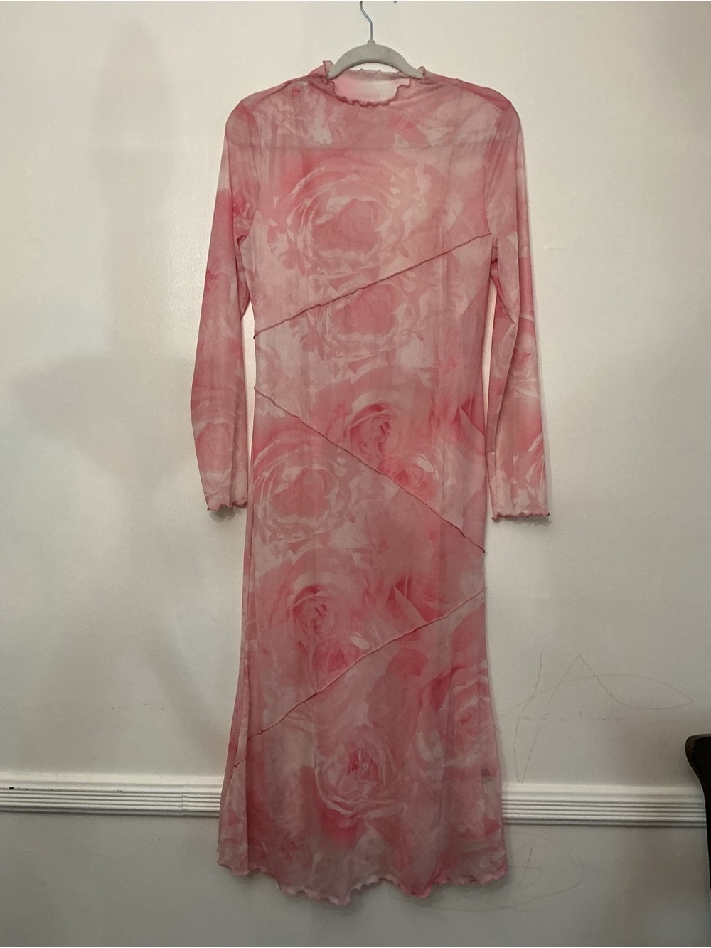 SHEIN Pink Sheer Floral Midi Dress